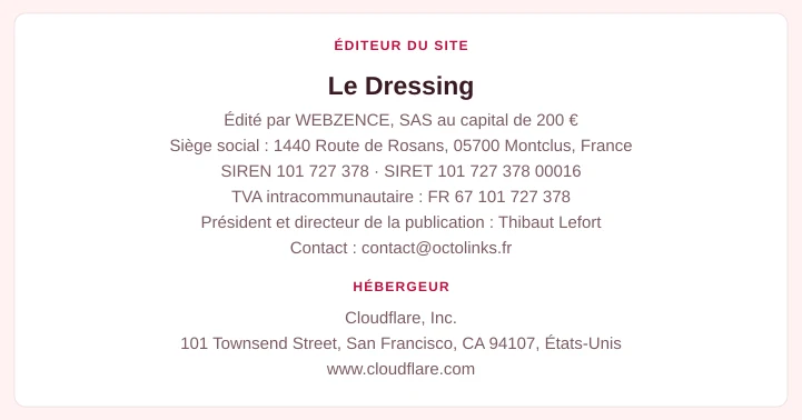 Coordonnées légales de l&rsquo;éditeur et de l&rsquo;hébergeur du site